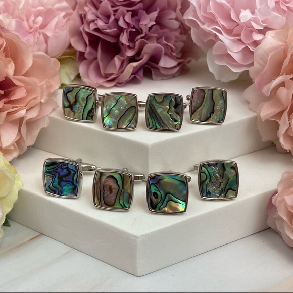 Elegant Abalone Shell Square Silver Cufflinks - Picture 2 of 16